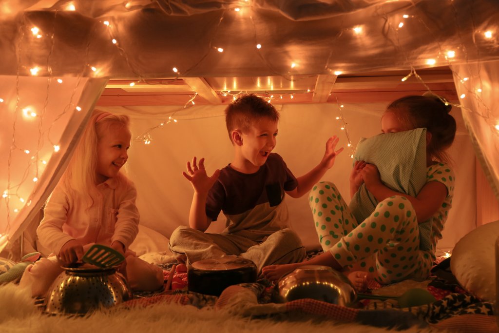 kids playing in a fort