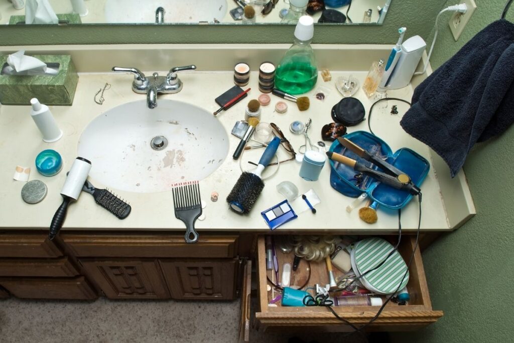 cluttered bathroom