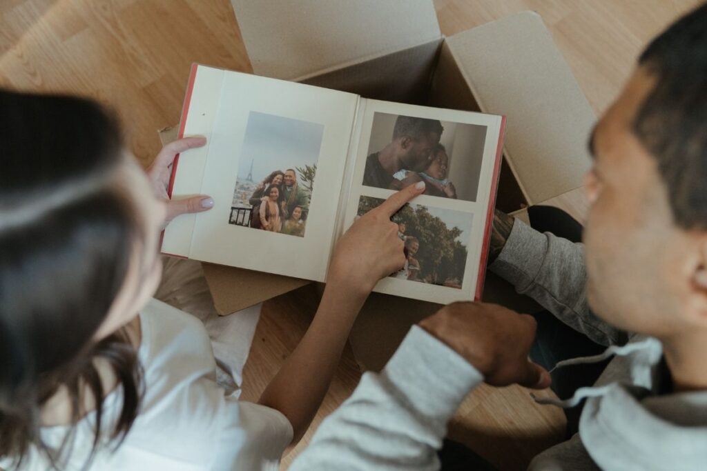 couple looking at photo album