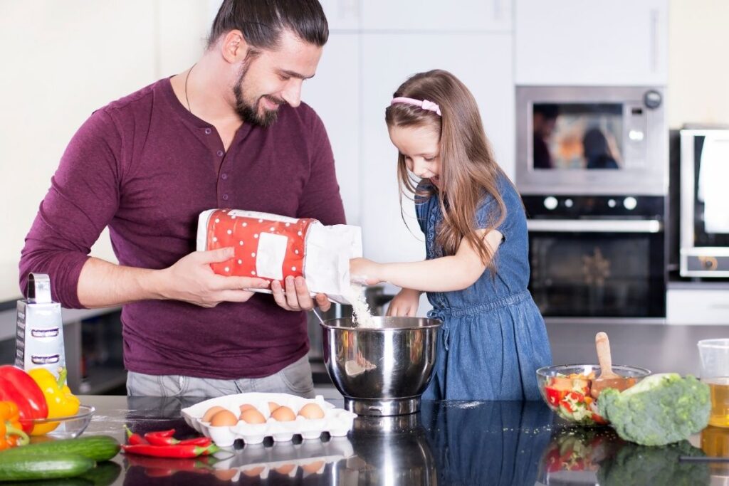 dad and child baking