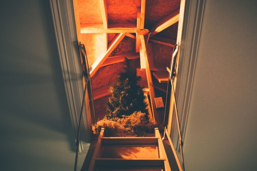 looking up the stairs in an attic
