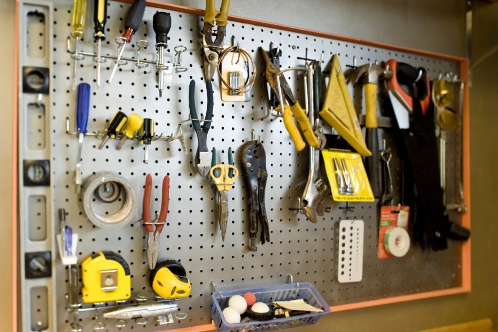 pegboard with various tools