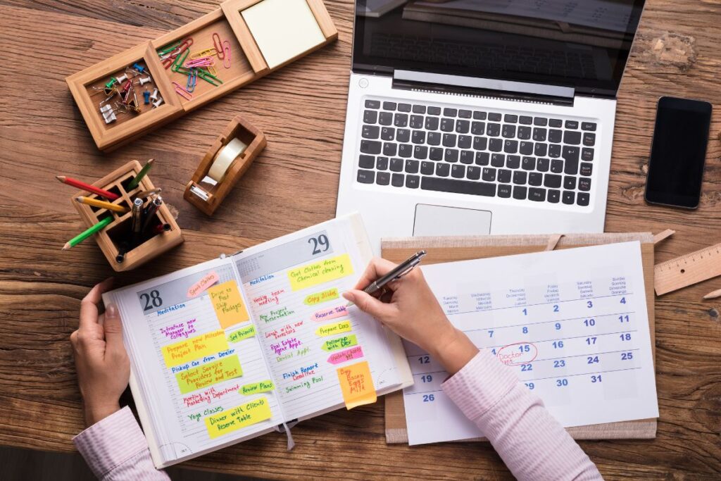 woman looking at schedule