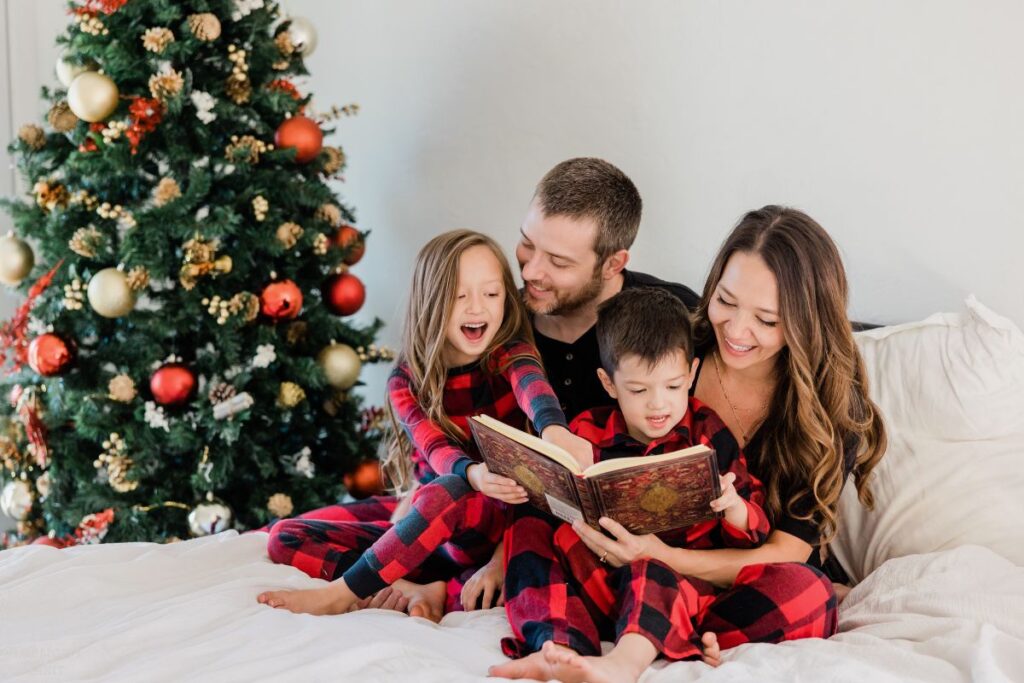 family reading a book