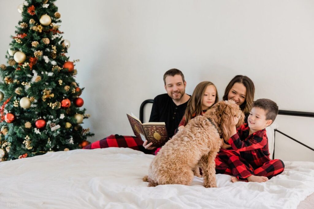 family reading a book