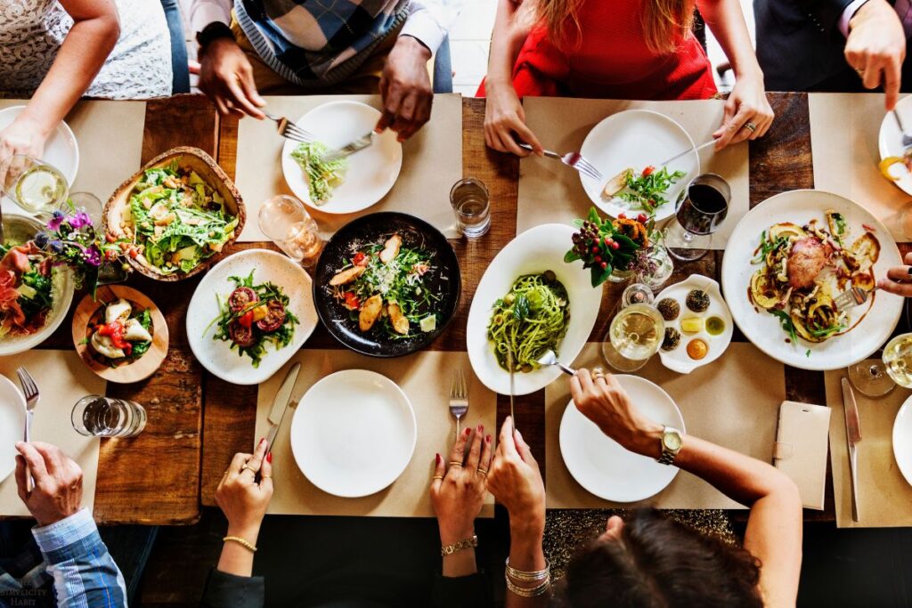 eating in a restaurant