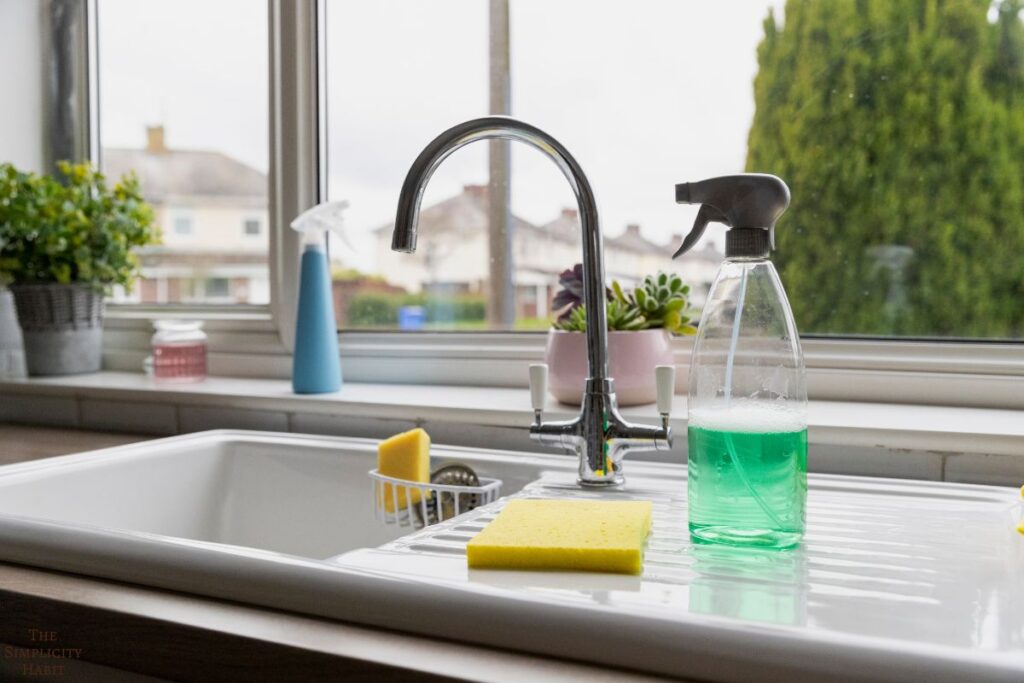 cleaner and sponge on the counter