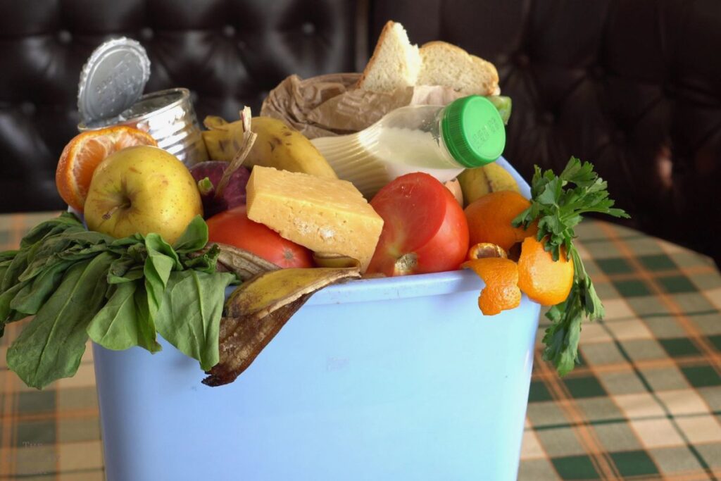 food waste in trash can