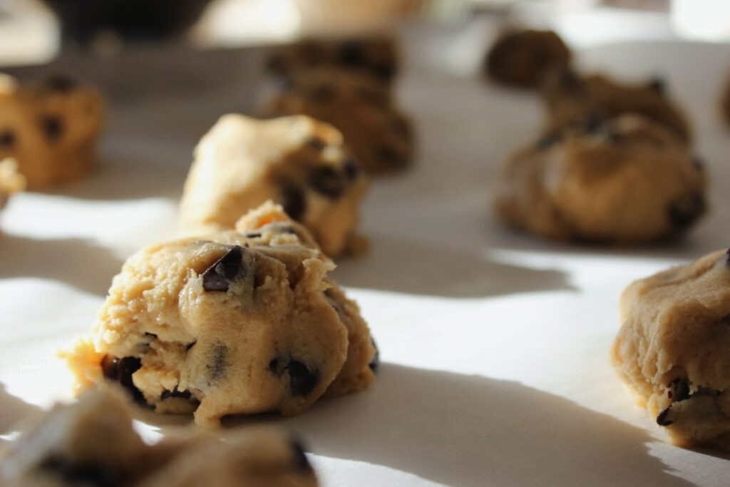 cookie dough on a cookie sheet