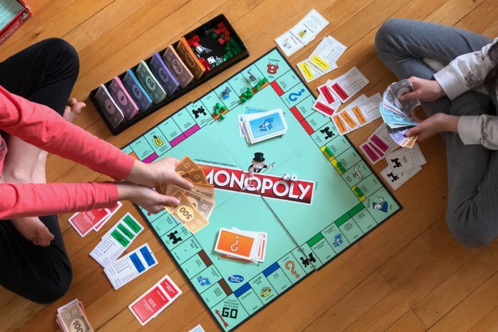 family playing a board game