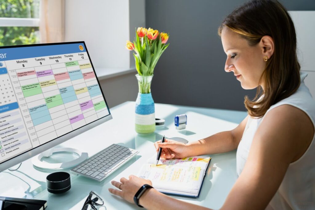 woman looking over her schedule