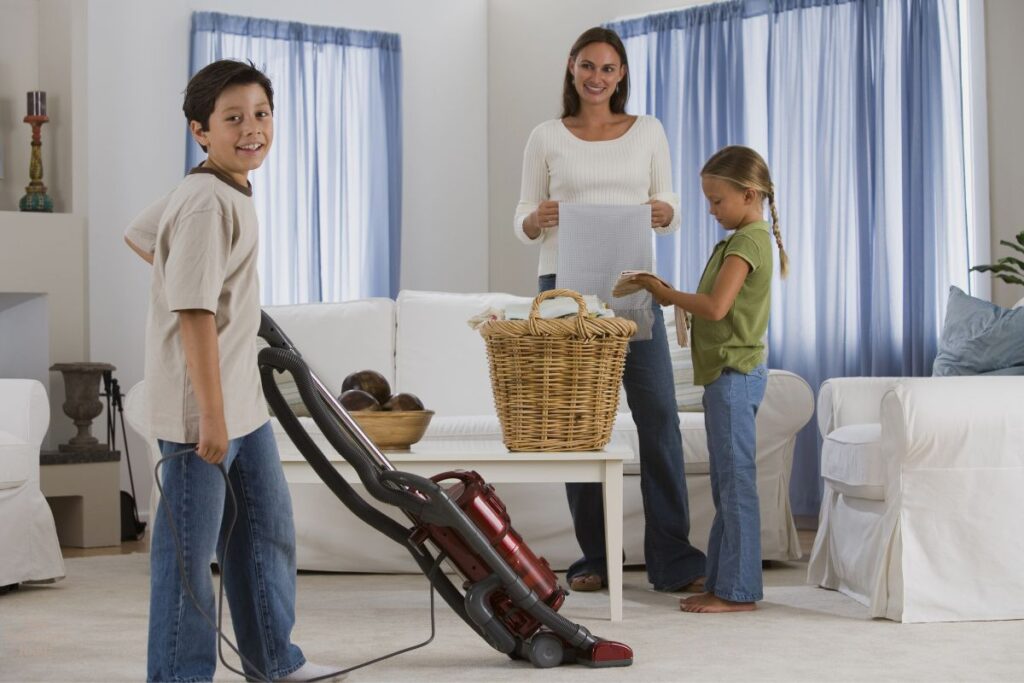 kids doing chores at home