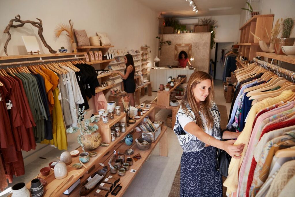 woman looking at clothes in a shop