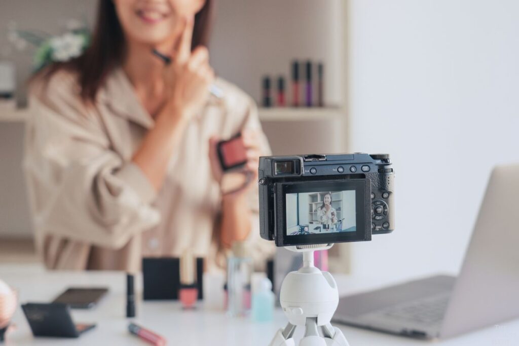 beauty influencer showing off products