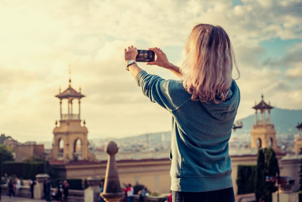 woman taking pictures on vacation