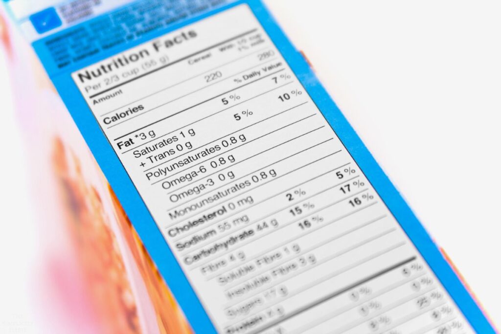 nutrition label on box