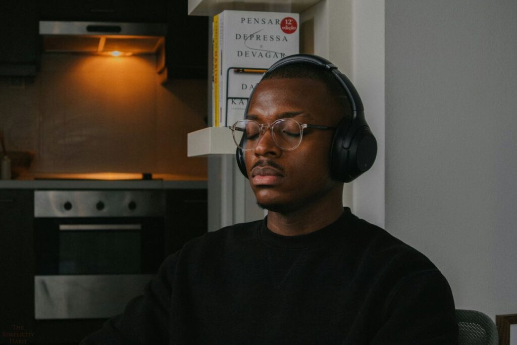 calm man with headphones on